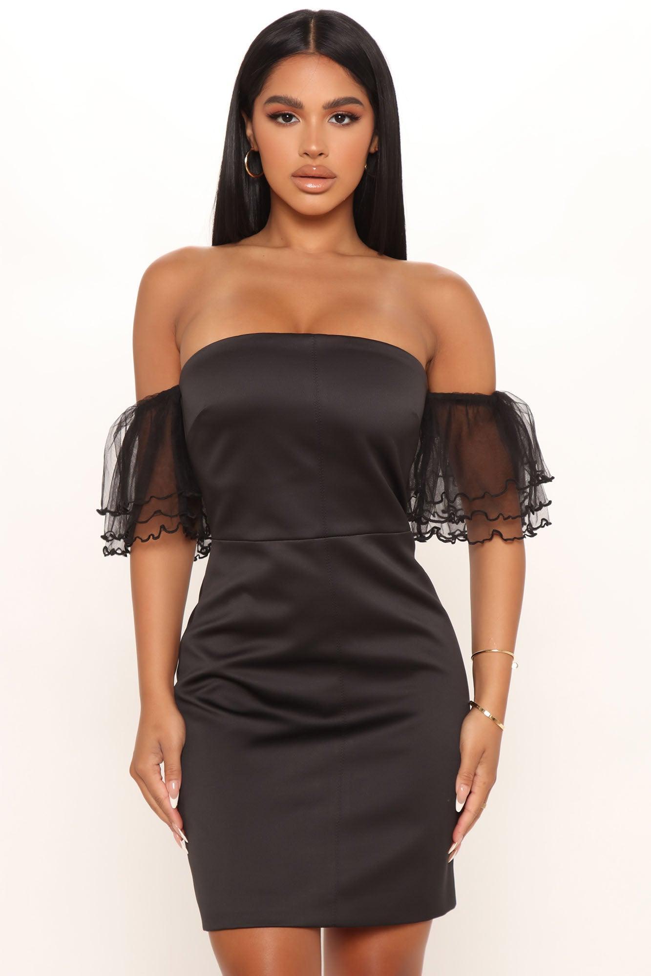 Daisia Satin Mini Dress - Black Product Image