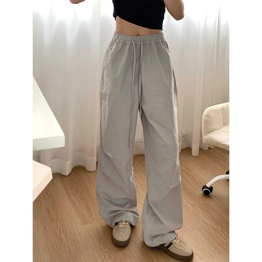 High Waist Plain Loose-Fit Wide-Leg Sweatpants Product Image