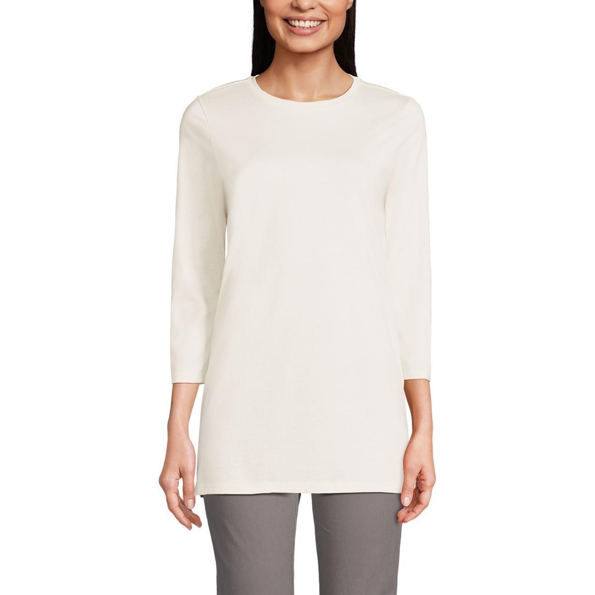 Petite Lands End 3/4-Sleeve Supima Cotton Crewneck Tunic, Womens Product Image