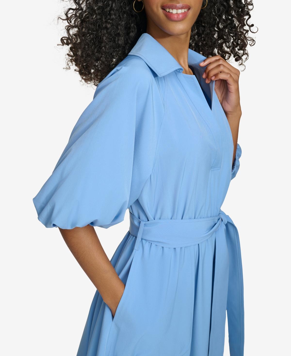 Calvin Klein Womens Split-Neck Puff-Sleeve A-Line Dress Product Image