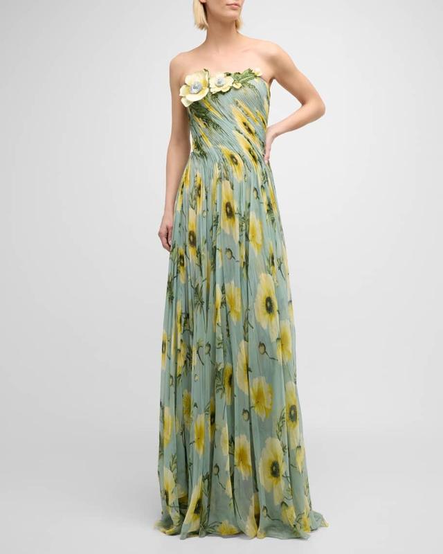 Draped Poppies Chiffon Gown with Threadwork Embroidered Details Product Image