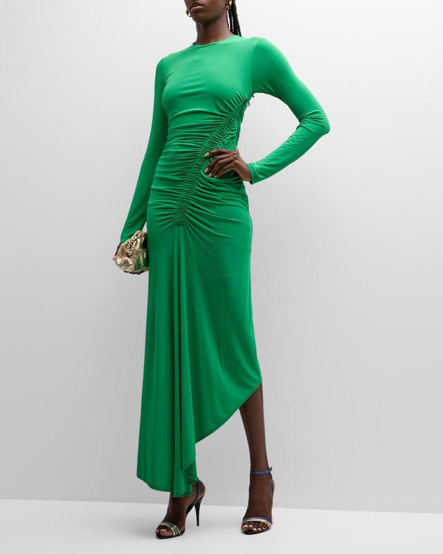 Adeline Asymmetric Ruched Stretch Maxi Dress Product Image