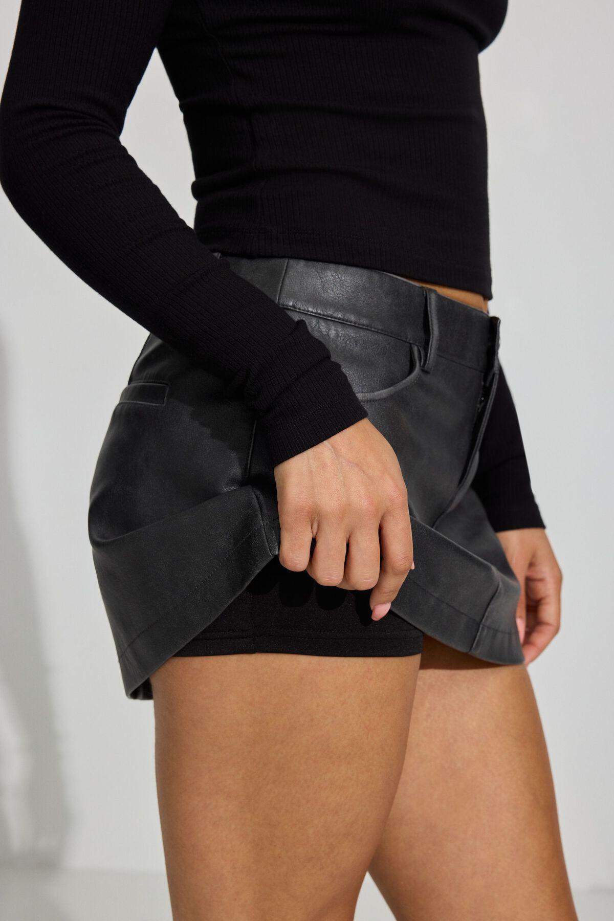 Brynn Faux Leather Micro Skort Product Image