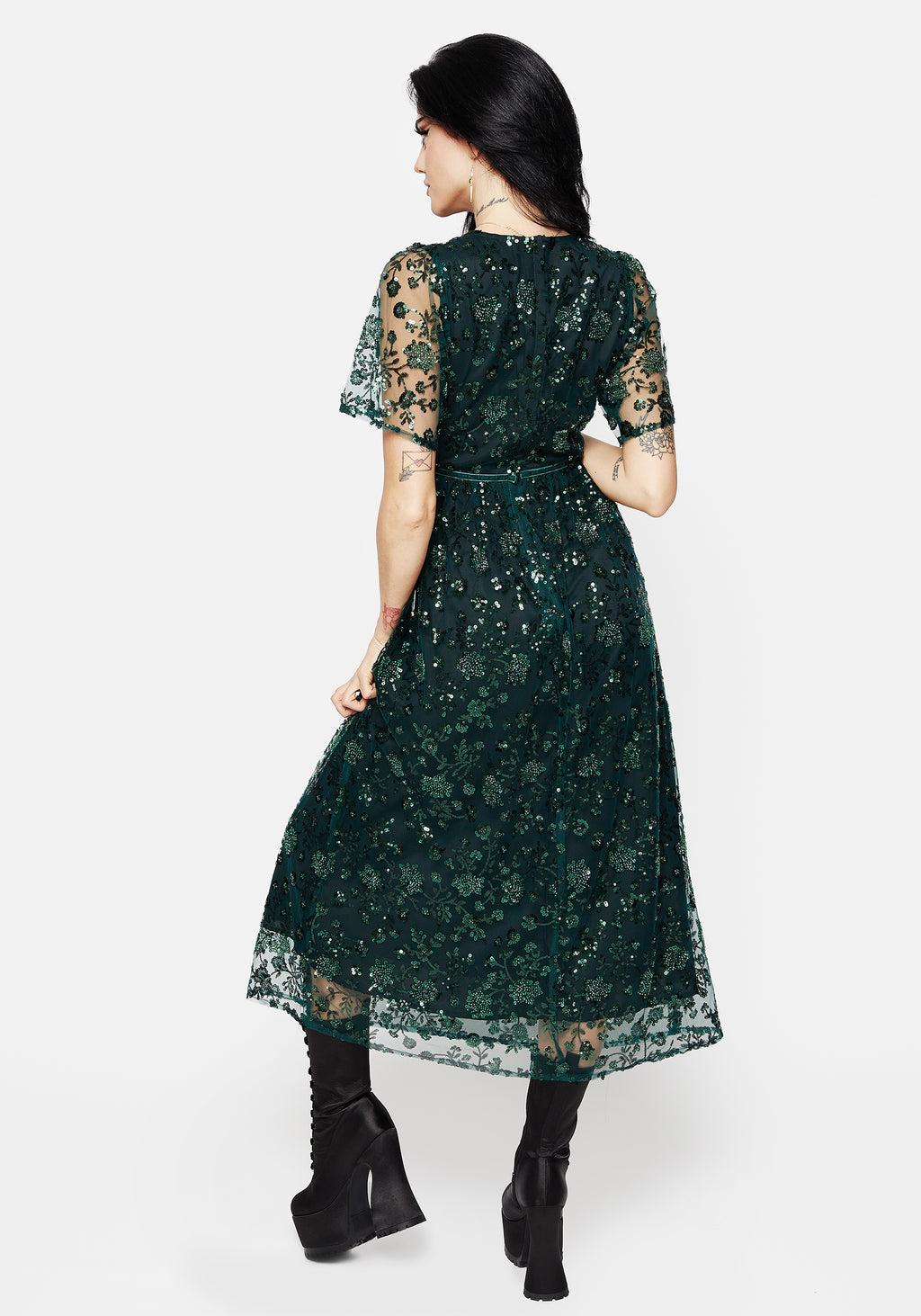 Glimmer Embroidered Sequin Lace Angel Sleeve Midaxi Dress Product Image