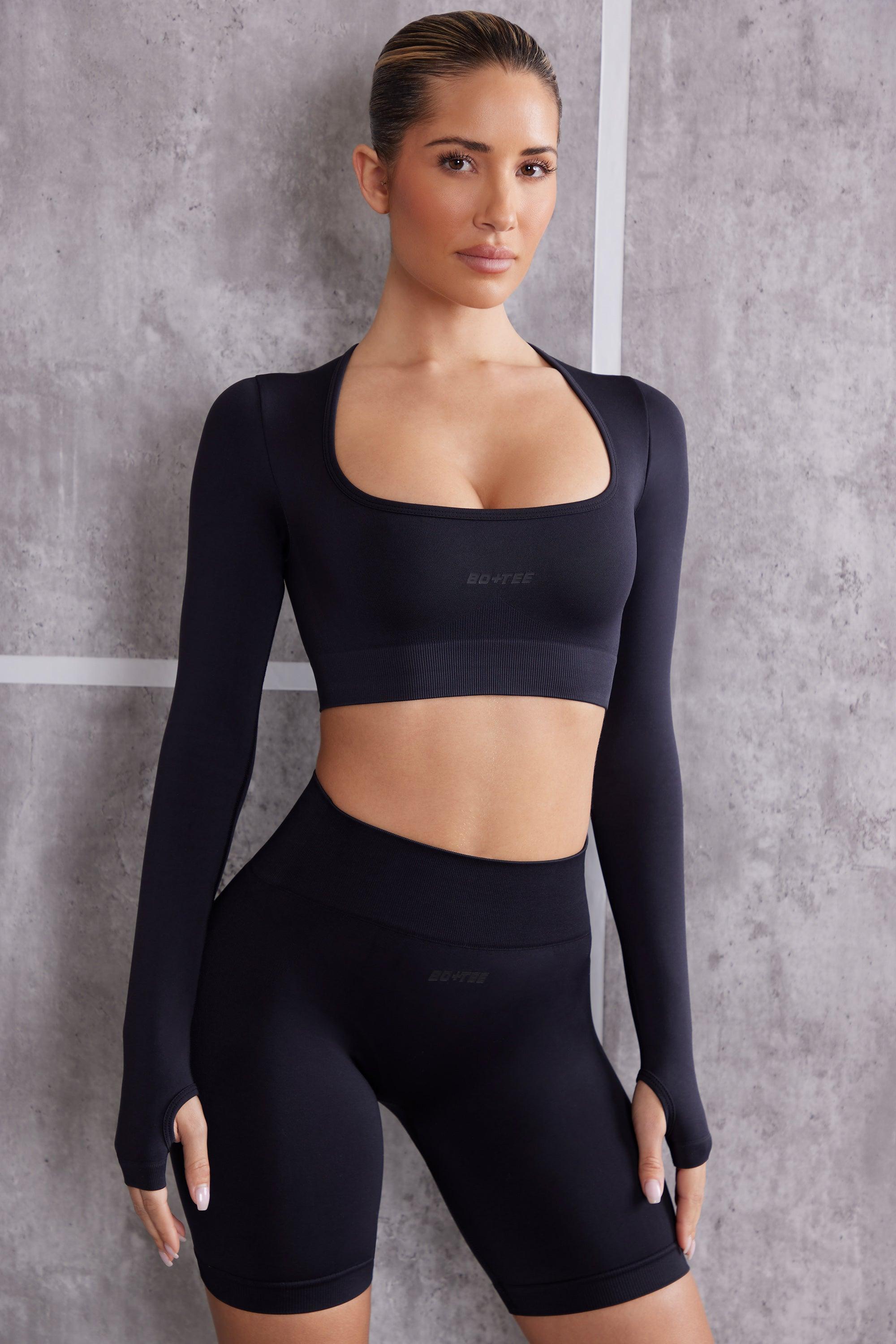 Long Sleeve Crop Top in Jet Black Product Image