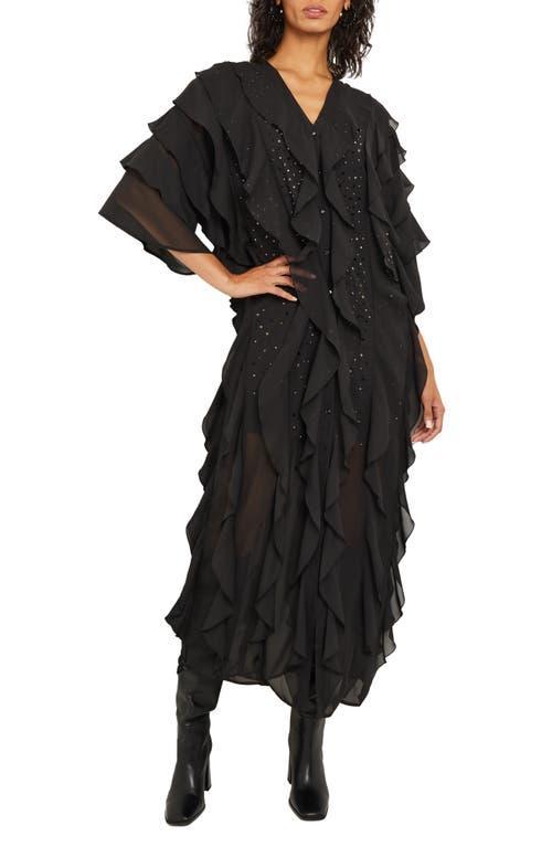 Womens Embellished Ruffled Chiffon Maxi Dress Product Image