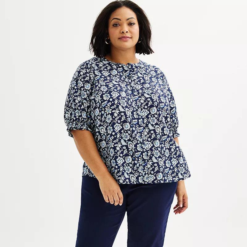 Plus Size Croft & Barrow Woven Split Neck Top, Womens Product Image