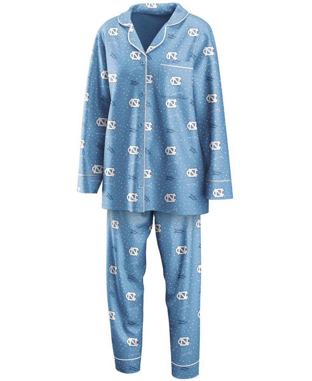 Womens WEAR by Erin Andrews Carolina Blue North Carolina Tar Heels Long Sleeve Button-Up Shirt & Pants Sleep Set Product Image