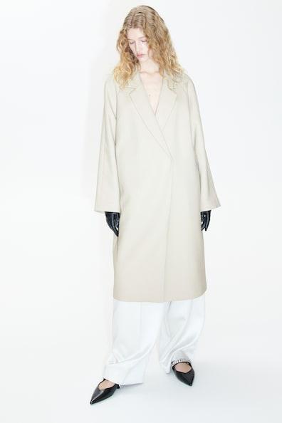 H & M - Double-breasted Midi Coat - Beige Product Image