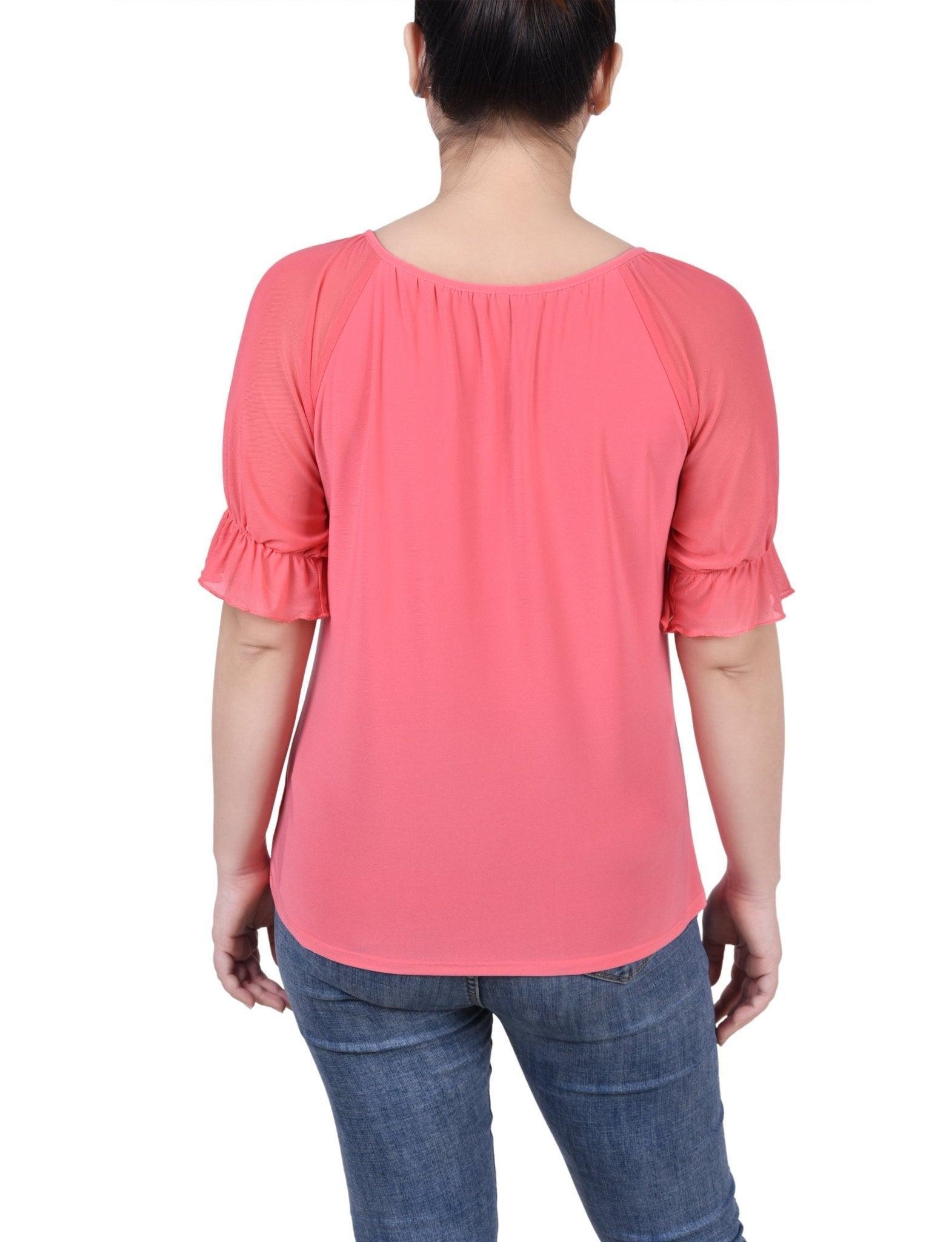 Short Ruffle Sleeve Top With Rhinestones - Petite Product Image