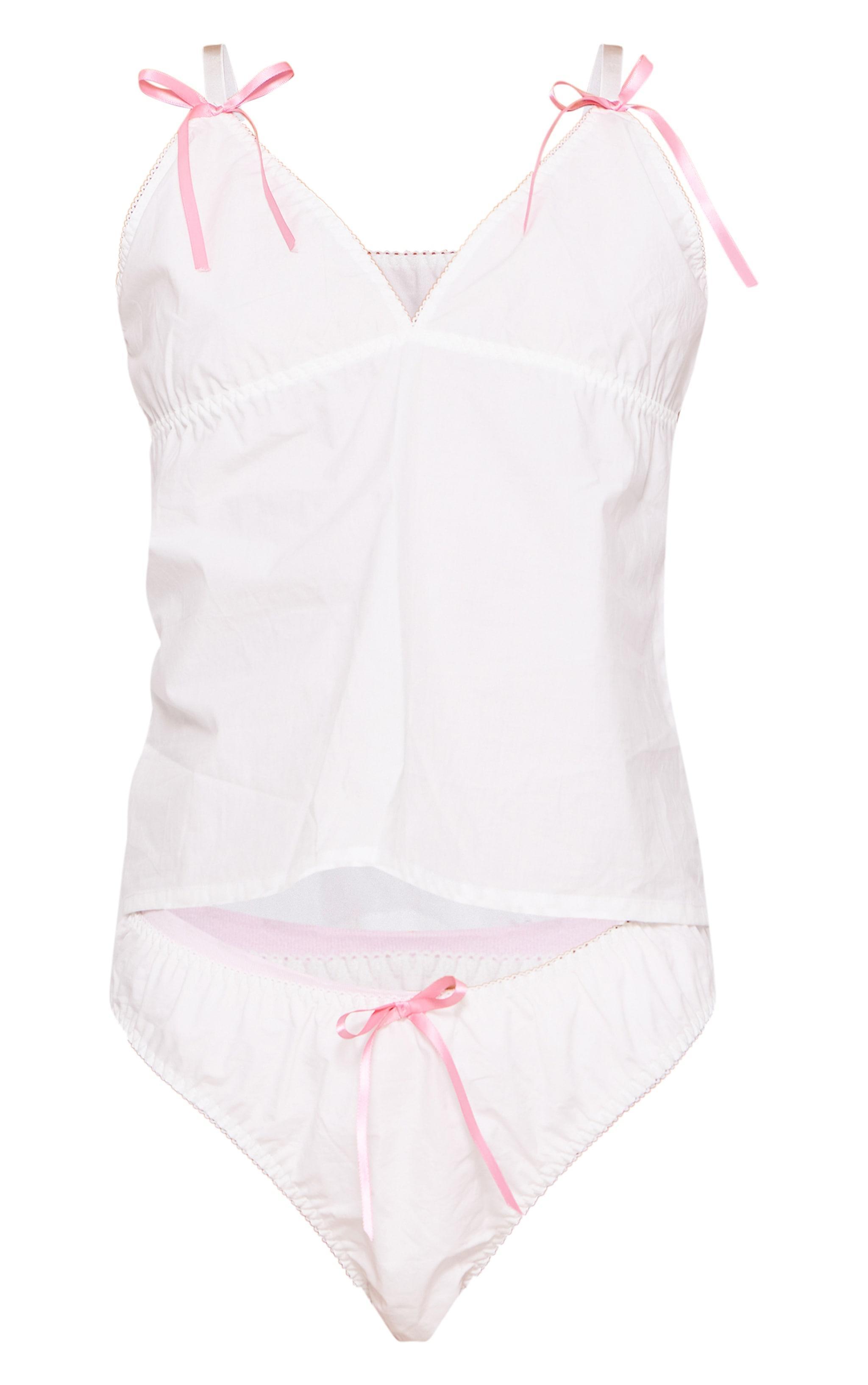 White Woven Bow Cami And Brief Pj Set Product Image