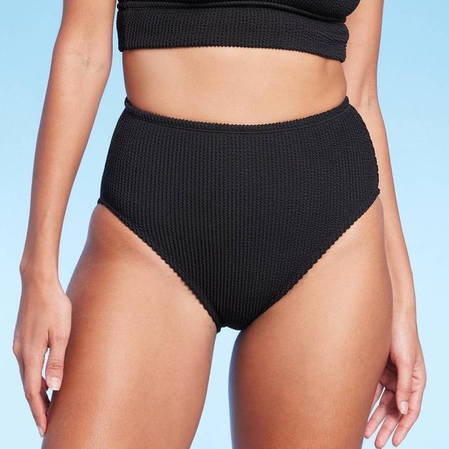 Womens Full Coverage Pucker Textured High Waist Bikini Bottom - Kona Sol Black XL Product Image