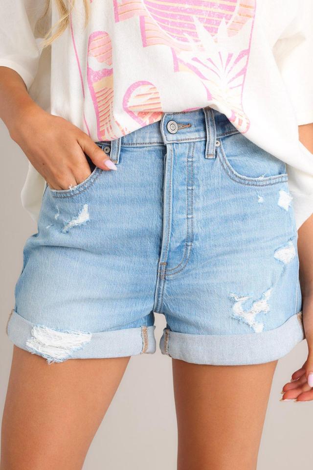 Retro Revival Light Denim Cuffed Shorts Product Image