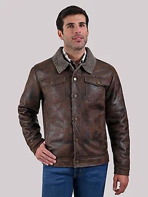 Men's Faux Leather Sherling Jacket | Men's JACKETS & OUTERWEAR | Wrangler® Product Image