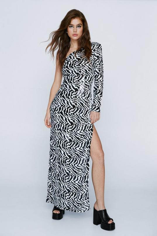 Sequin Animal One Shoulder Maxi Dress Product Image