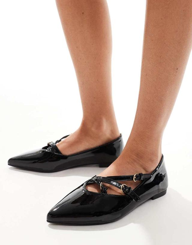 SEQWL pointed strappy ballet flats in black patent Product Image