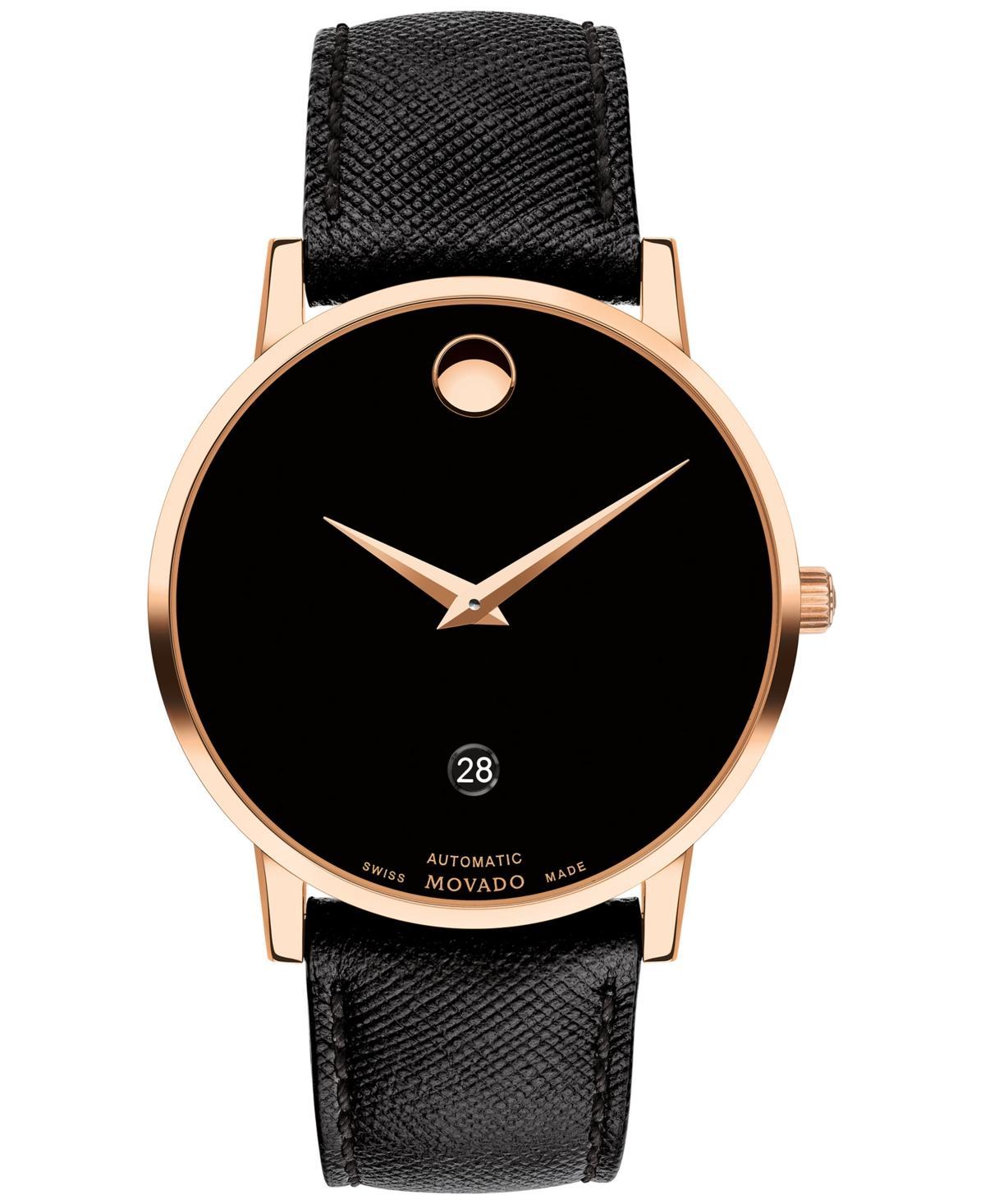 Movado Mens Swiss Automatic Museum Black Calfskin Strap Watch 40mm - Rose Gold Product Image