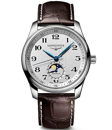 Longines Mens Master Collection Automatic Brown Leather Strap Watch Product Image