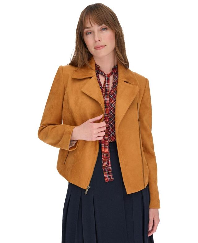 Tommy Hilfiger Womens Faux-Suede Moto Long-Sleeve Jacket Product Image