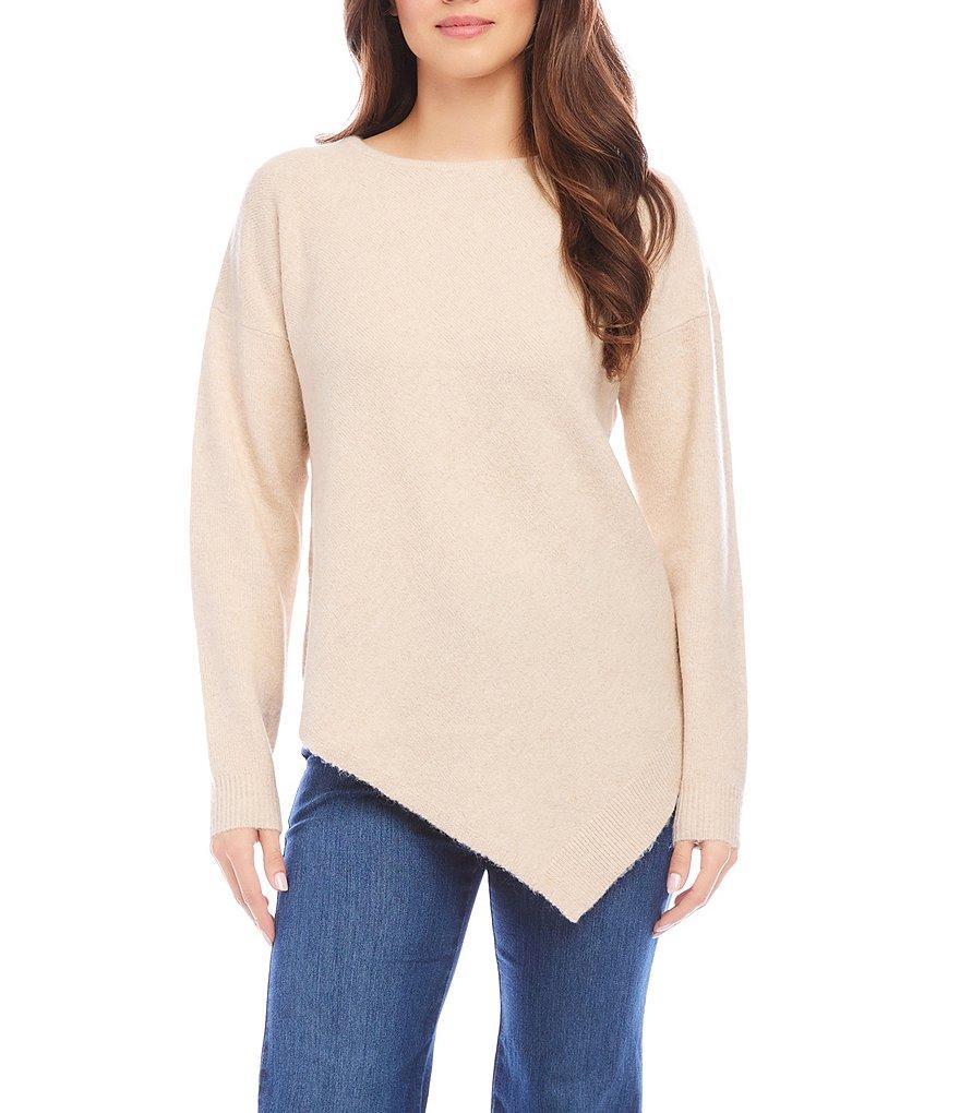 Karen Kane Boat Neckline Long Sleeve Asymmetrical Hemline Top Product Image