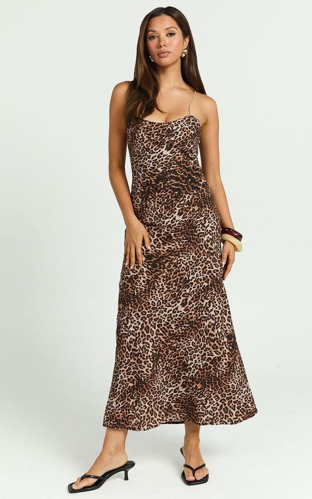 Josie Midi Dress - Linen Look Slip Dress in Tonal Leopard Print Product Image