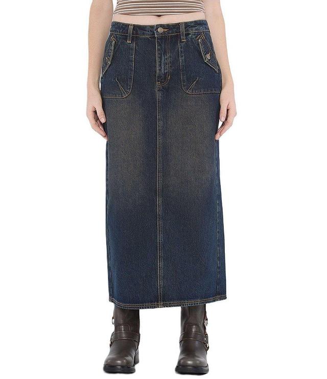 Guess Guess Originals Mid Rise Long Split Back Denim Midi Skirt Product Image