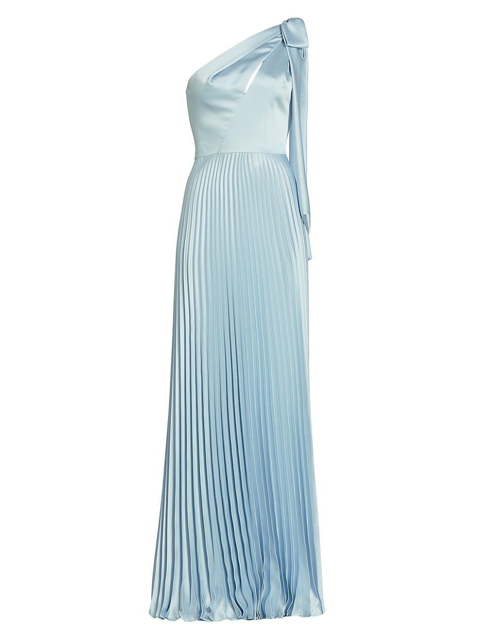 Womens Satin One-Shoulder Pleated Gown Product Image