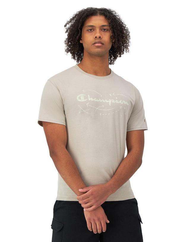 Mens Champion Classic Graphic T-Shirt, Script Play Lines Arctic Cold Beige XL Product Image