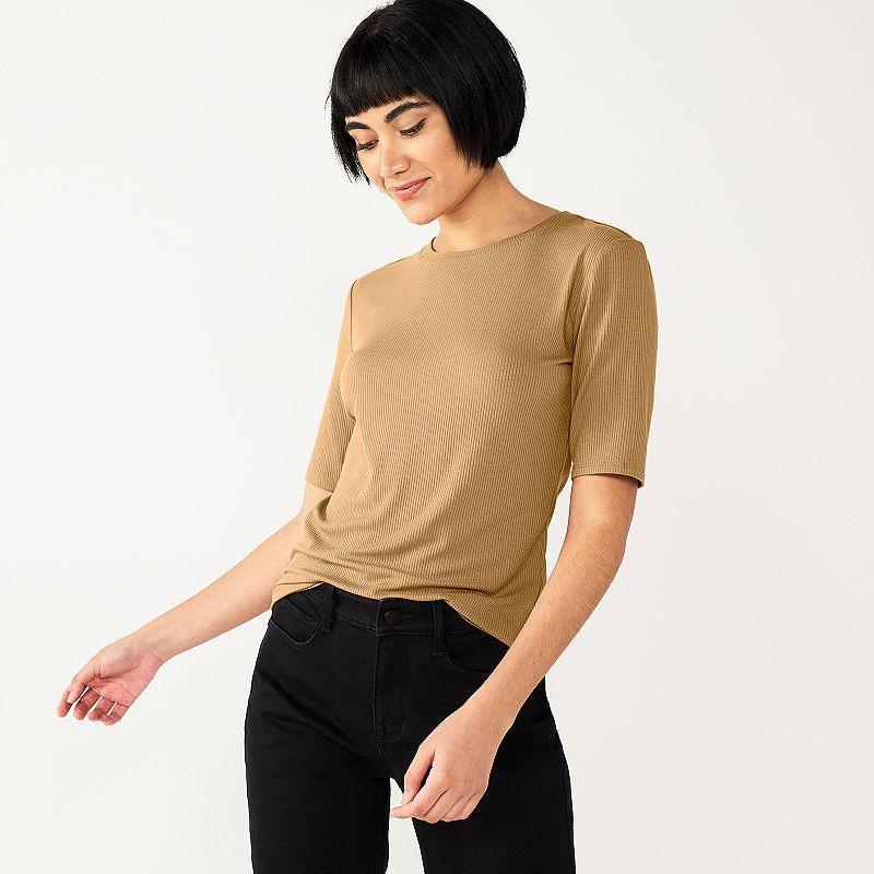 Petite Nine West Essential Elbow Sleeve Tee, Womens Brown Hut product image