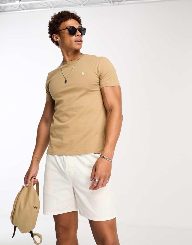 Polo Ralph Lauren icon logo t-shirt custom fit in tan Product Image