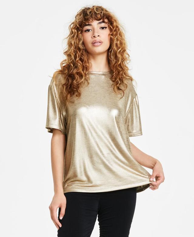 Women's Short-Sleeve Crewneck Metallic Tee, Created for Macy's Product Image