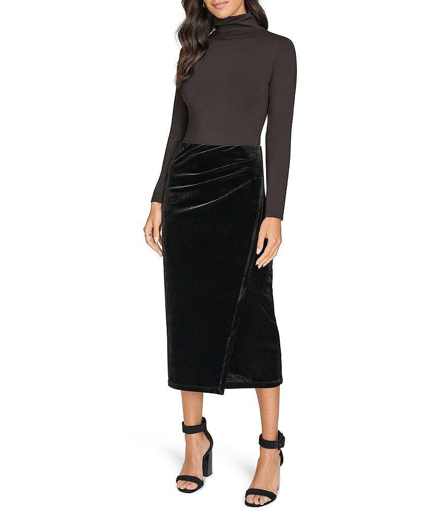 Calvin Klein Ruched Velvet Pencil Midi Skirt Product Image