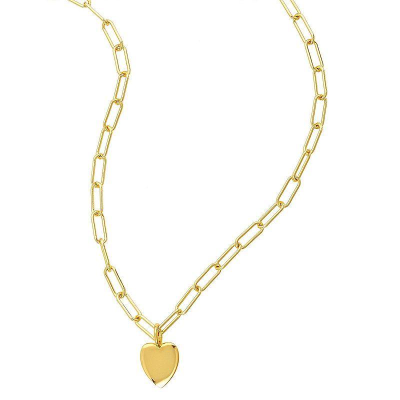 Adornia 14k Gold Plated Heart Paper Clip Chain Necklace, Womens Yellow Product Image