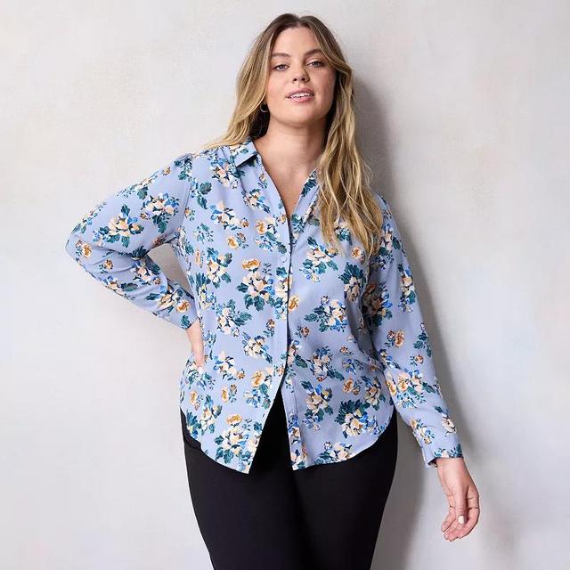 Plus Size LC Lauren Conrad Collared Button-Front Shirt, Womens Product Image