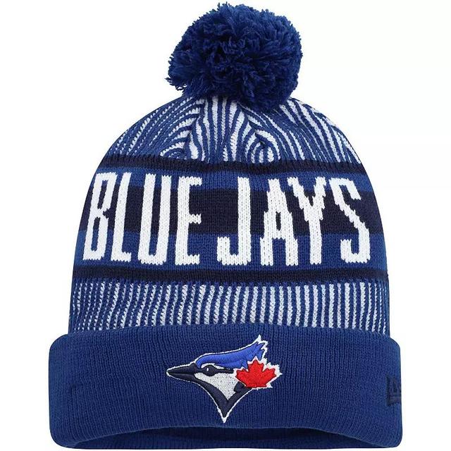 Mens New Era Royal Toronto Blue Jays Striped Cuffed Knit Hat with Pom Product Image