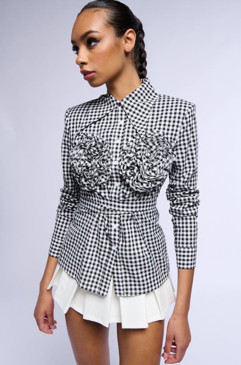 AMINA GINGHAM COLLARED LONG SLEEVE BLOUSE product image