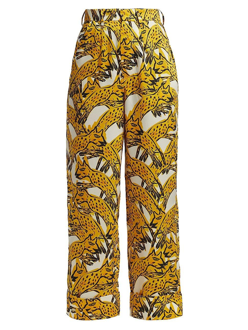 Womens Pouncing Cheetah Printed Straight-Leg Pants Product Image