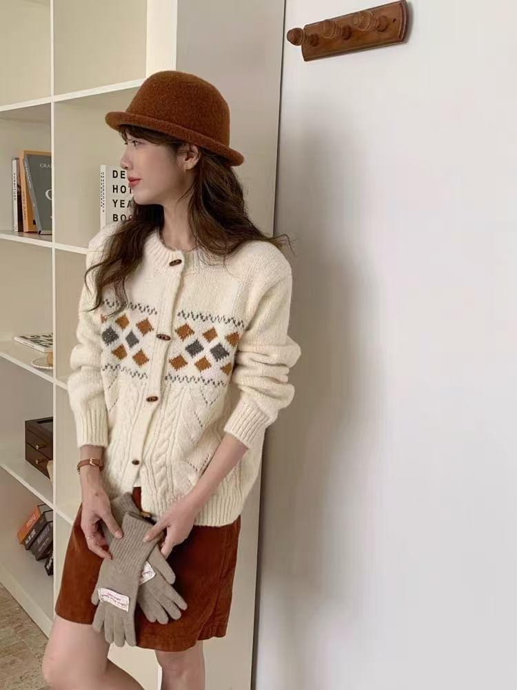 Crewneck Jacquard Button-Up Cardigan Product Image