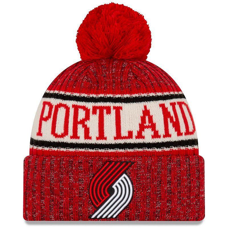 Mens New Era Red Portland Trail Blazers Sport Cuffed Knit Hat with Pom Product Image