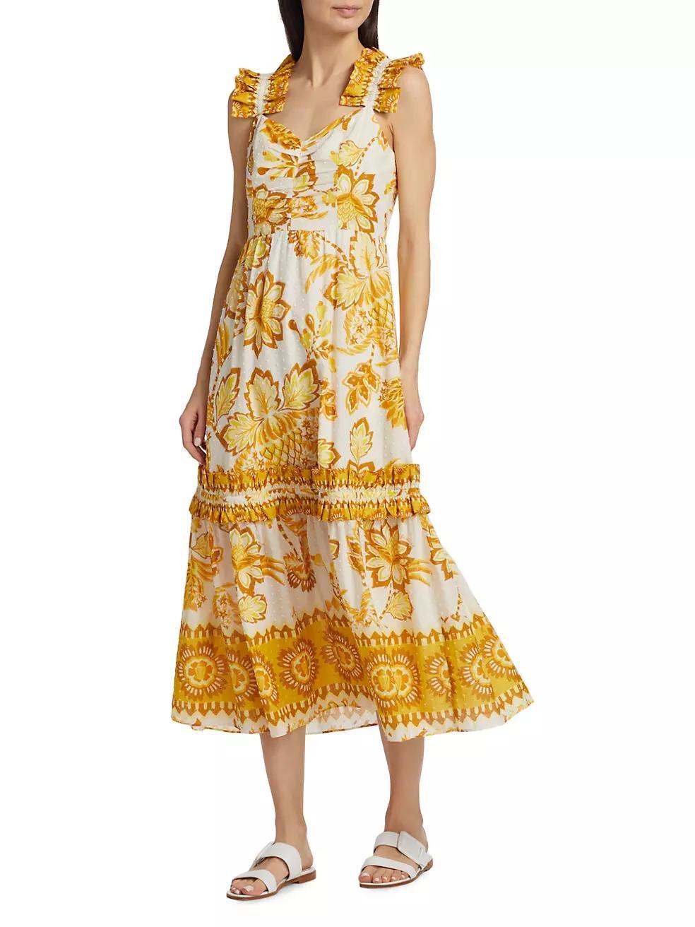 Aura Floral Ruffled Midi-Dress Product Image