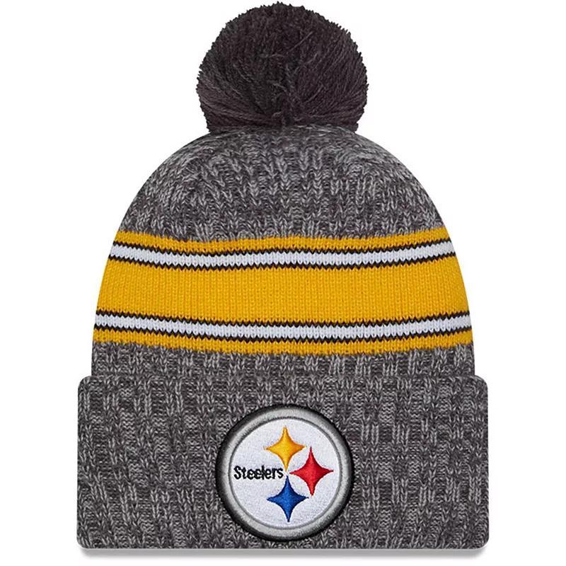 Mens New Era Gray Pittsburgh Steelers 2023 Sideline Sport Cuffed Pom Knit Hat Product Image