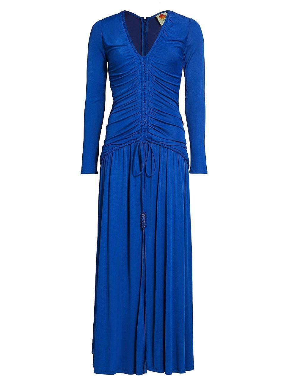 Womens Ruched V-Neck Midi-Dress Product Image