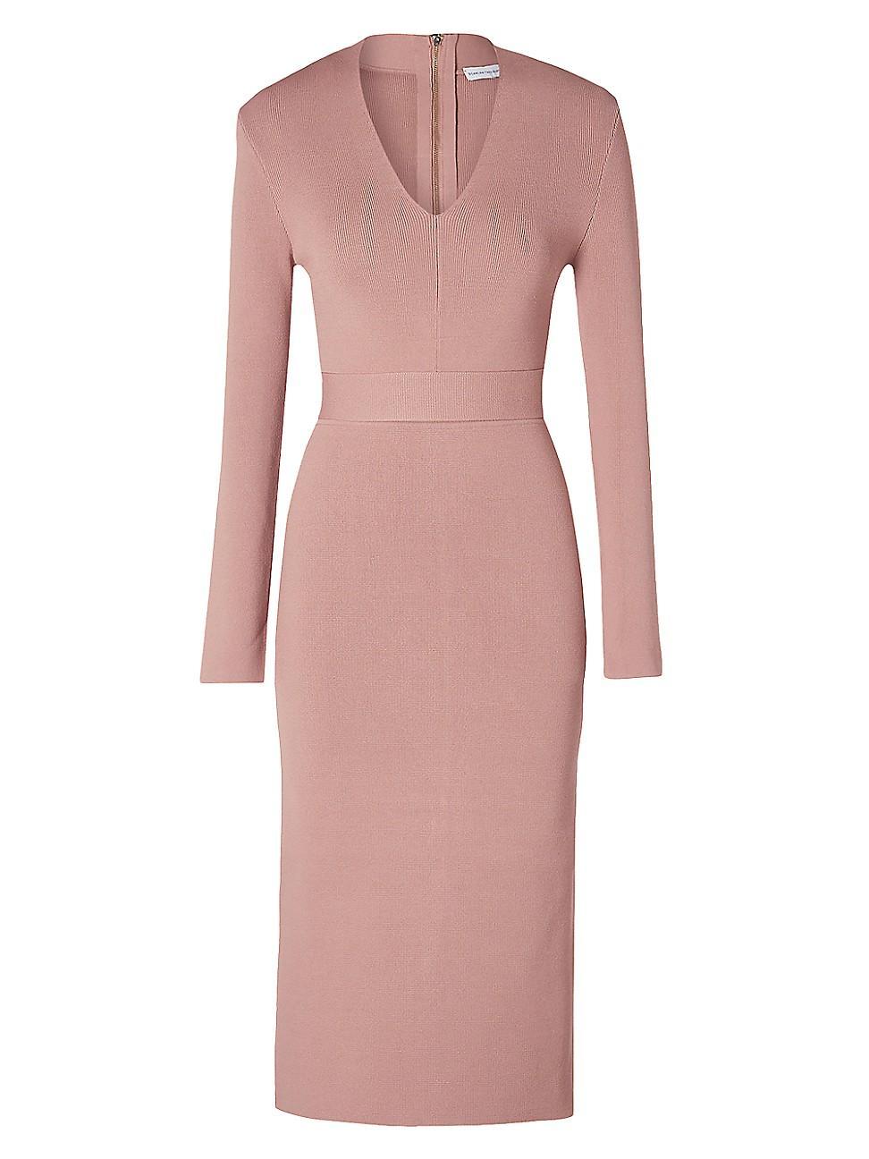 Womens Belted Long-Sleeve Midi-Dress Product Image