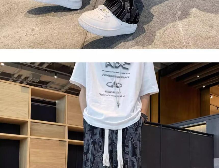 Drawstring Waist Lettering Print Loose Fit Pants Product Image