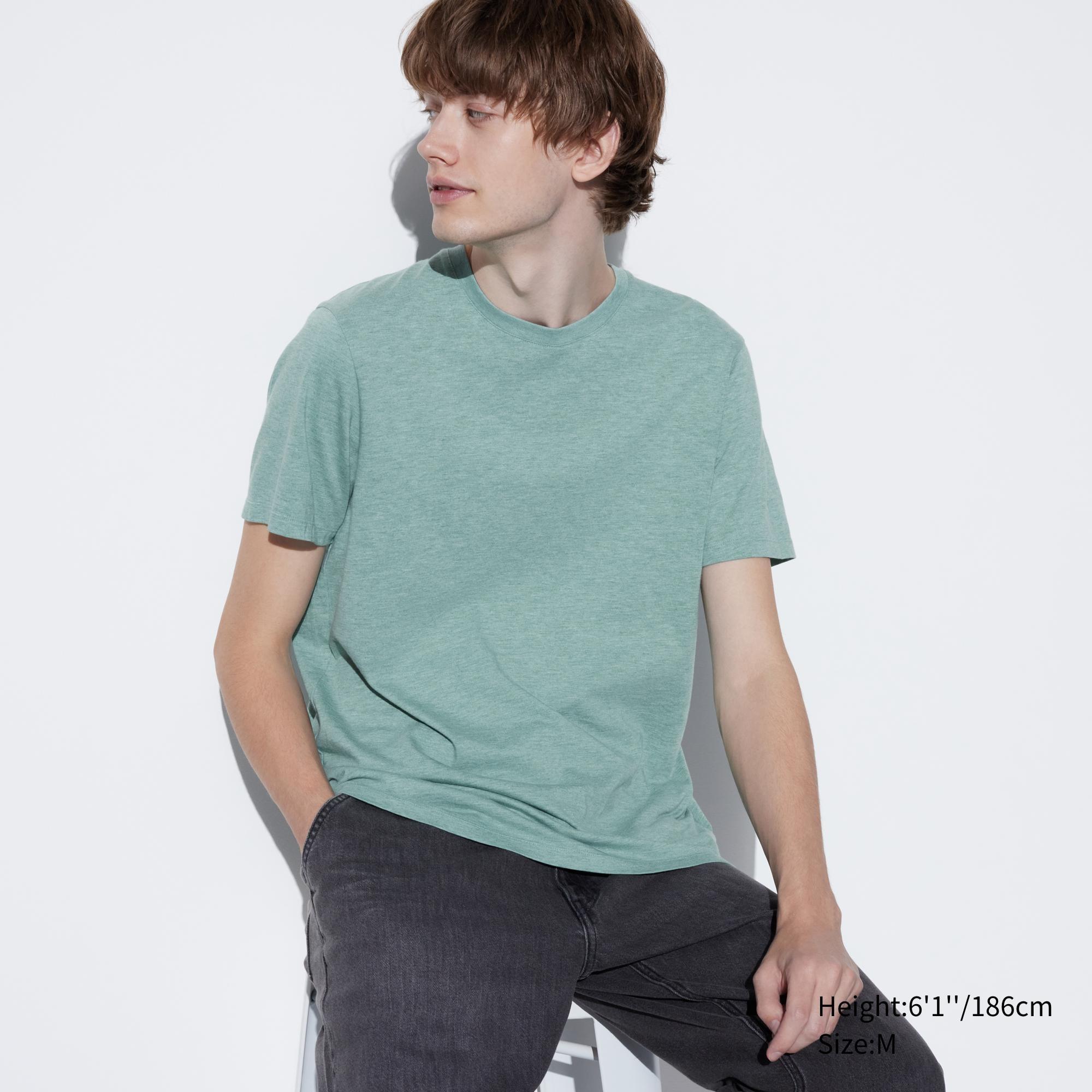 Mens Supima Cotton Crew Neck T-Shirt Green Small UNIQLO US Product Image