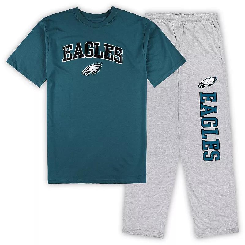 Men's Concepts Sport Midnight Green/Heather Gray Philadelphia Eagles Big & Tall T-Shirt & Pajama Pants Sleep Set Product Image