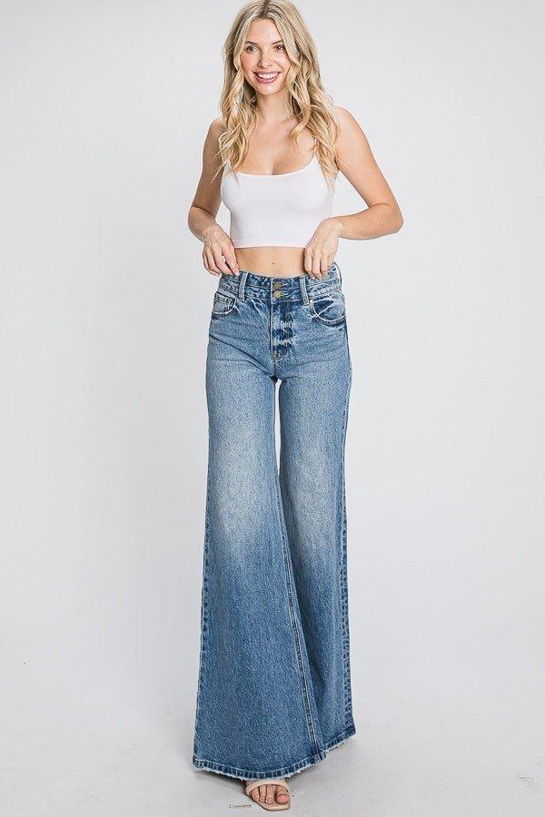 High Rise Comfort Stretch Vintage Wide Leg Jeans Product Image