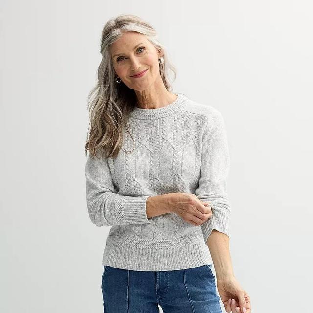 Womens Croft & Barrow Saddle Sleeve Cable Knit Pullover Sweater Light Gray Fox Grey Product Image