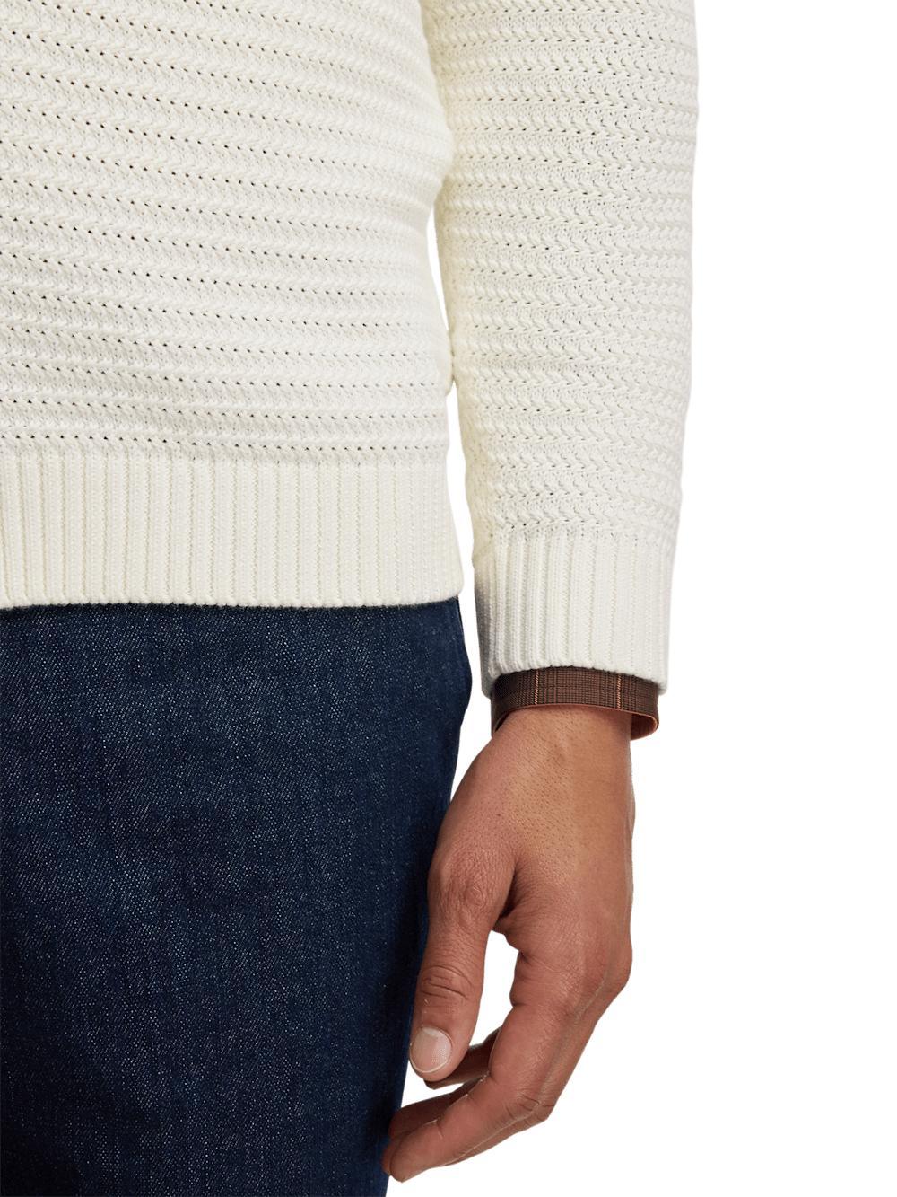 Cotton Button Front Shawl Collar Cardigan Sweater - Ivory Product Image