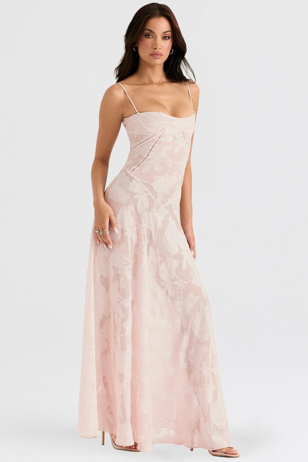 Seren Soft Pink Floral Lace Back Maxi Dress Product Image